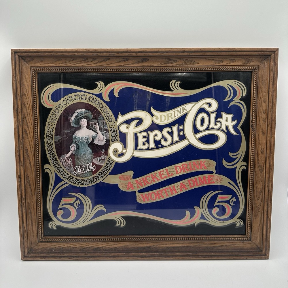 Vintage Pepsi Gibson Girl Framed Picture Drink Cola A Nickel Drink Worth A Dime